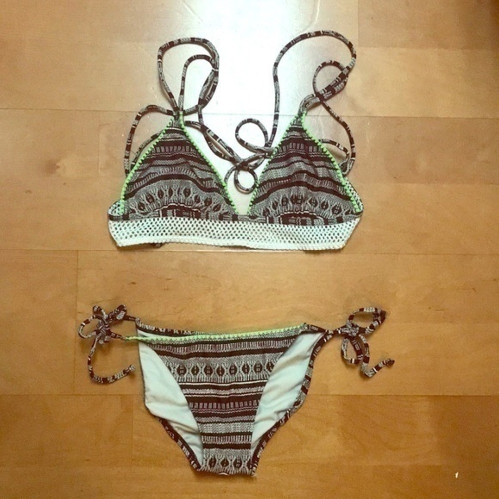 Xhilaration Crochet green and white bathing suit S